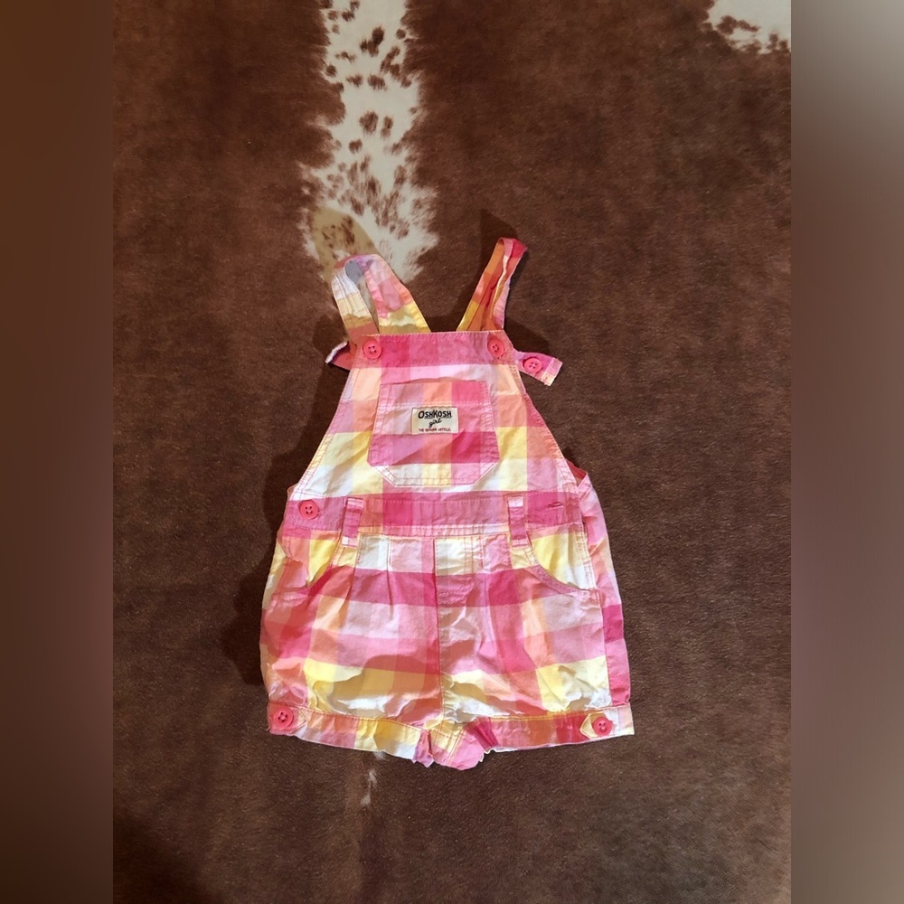 Oshkosh Girls pink plaid overalls 
size 24 month